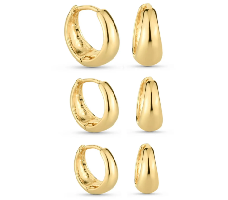 Brinco - Trio Argola Gota Lisa Banhado em Ouro 18k