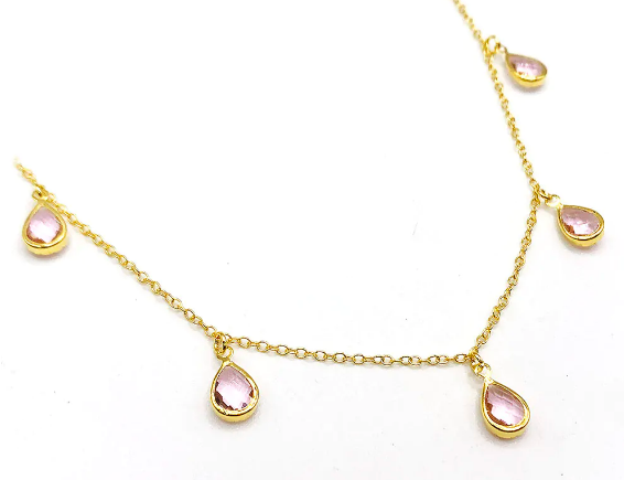 Chocker Elos Cadeado 34+10cm Cristais de Gota Rose Banhado Ouro