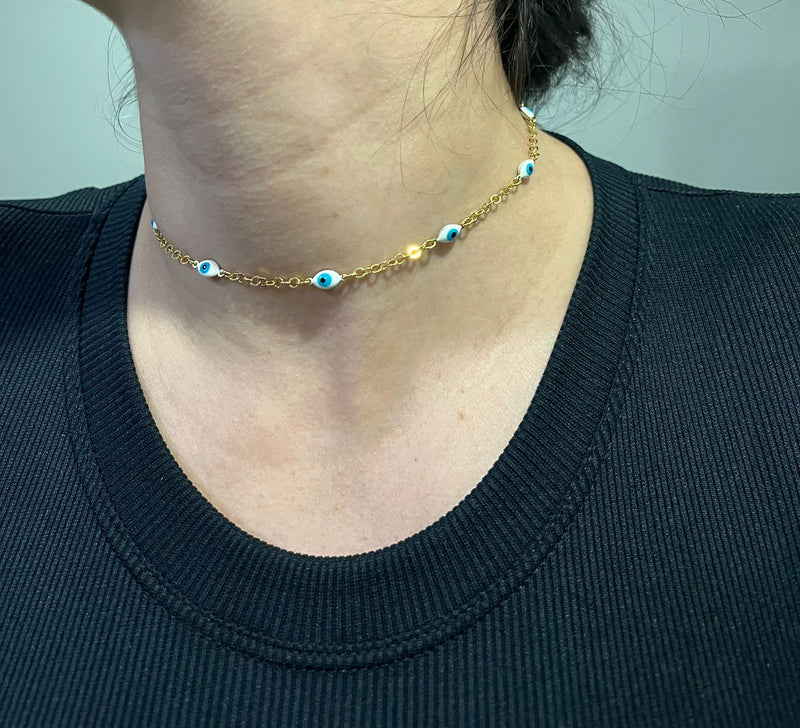 Colar Choker Olho Grego - Banhado a Ouro